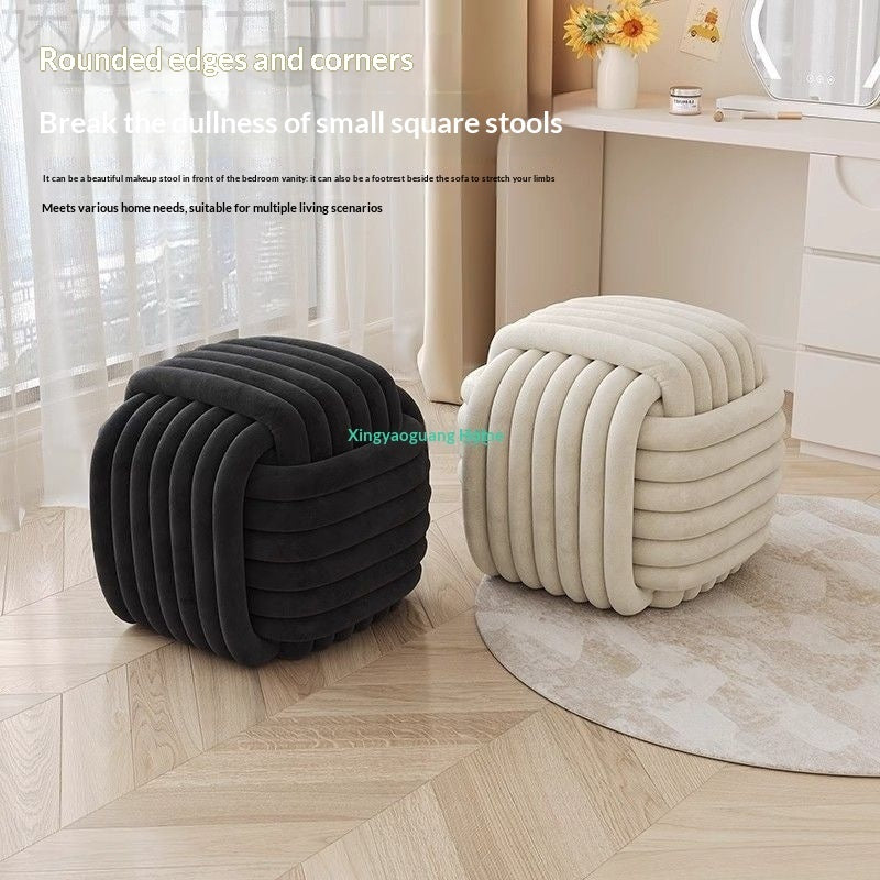 Creamy-style Chubby-shaped Woven Footstool For Dressing Makeup And Shoe-changing In Small-space Bedrooms