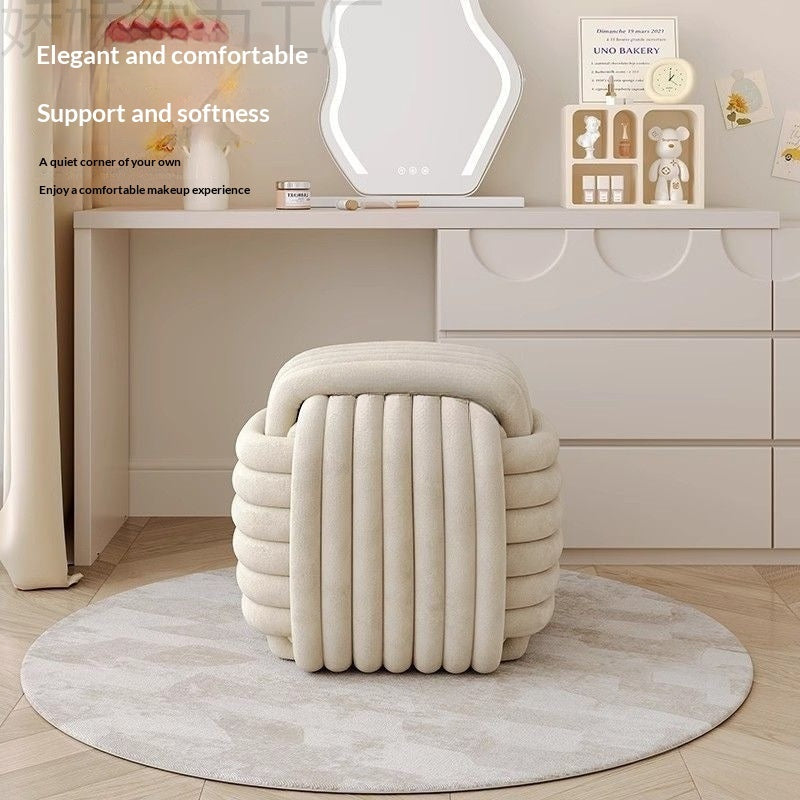 Creamy-style Chubby-shaped Woven Footstool For Dressing Makeup And Shoe-changing In Small-space Bedrooms