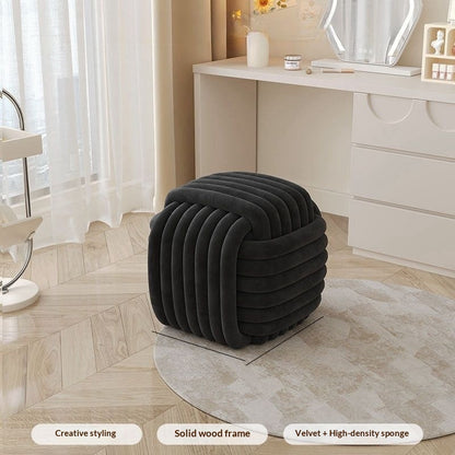 Creamy-style Chubby-shaped Woven Footstool For Dressing Makeup And Shoe-changing In Small-space Bedrooms