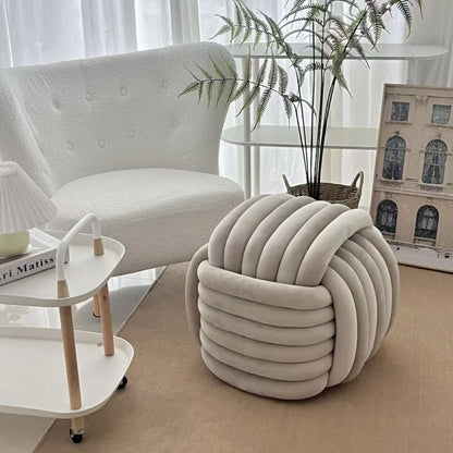 Creamy-style Chubby-shaped Woven Footstool For Dressing Makeup And Shoe-changing In Small-space Bedrooms