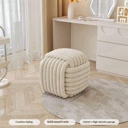 Creamy-style Chubby-shaped Woven Footstool For Dressing Makeup And Shoe-changing In Small-space Bedrooms