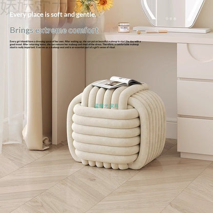 Creamy-style Chubby-shaped Woven Footstool For Dressing Makeup And Shoe-changing In Small-space Bedrooms